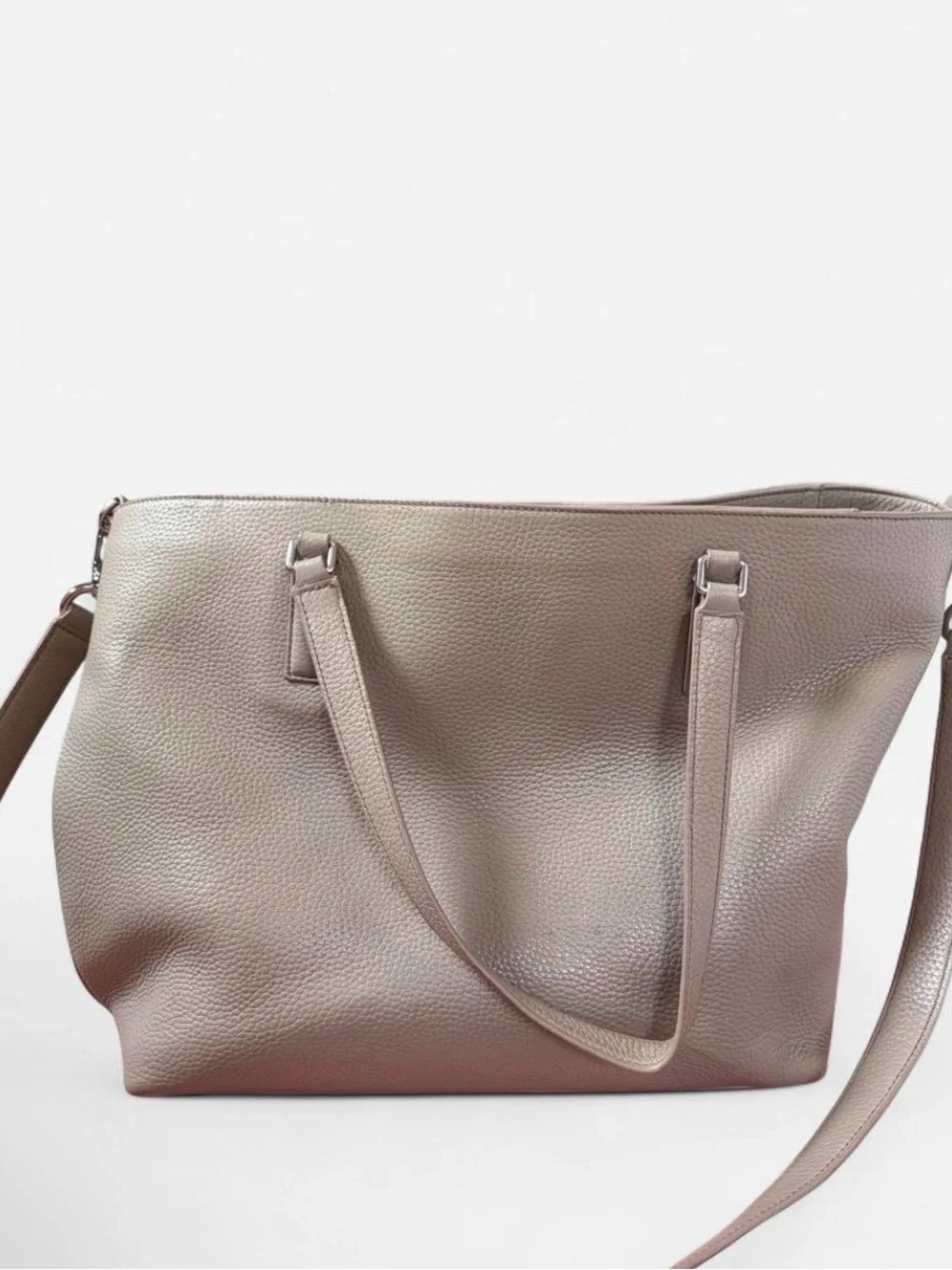Tory Burch Metallic Taupe Pebbled Leather Tote with Tassels